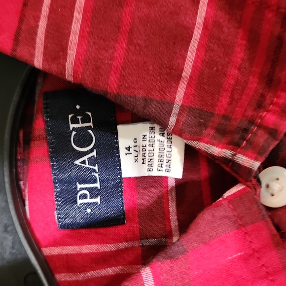 Childrens place red plaid dress shirt xl 14 nice for Holidays - Picture 2 of 2